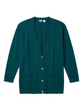 TABI International - Vintage Green 100% Merino Wool Button-Up Cardigan – Large